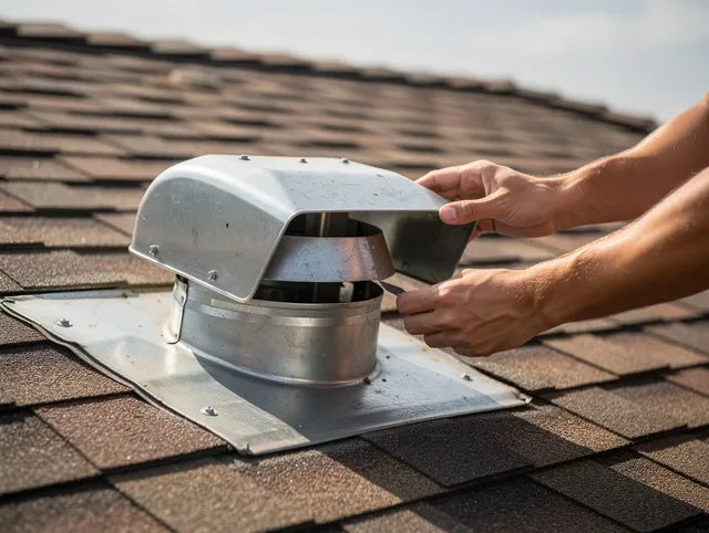 Windsor Dryer Vent Cleaning certified technician safely cleaning a roof-mounted dryer vent in Windsor