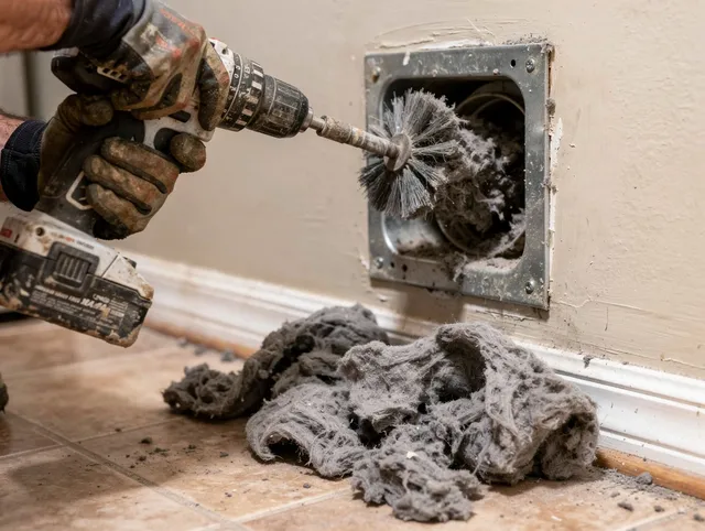 Certified Windsor Dryer Vent Cleaning technician performing dryer vent cleaning in Windsor